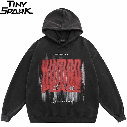 PINERS men's 2025 Hip Hop hoodie sweatshirt with dark shadow graphic, washed black and purple streetwear hoodie with hood and pullover design.