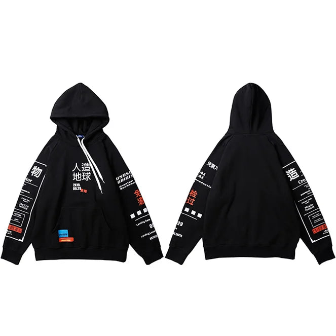 PINERS 2025 Harajuku hoodie sweatshirt with graphic graffiti and Kanji print, cotton fleece streetwear hoodie for autumn and winter.