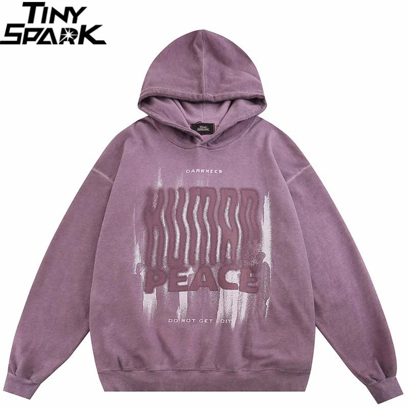 PINERS dark purple hip hop hoodie for men featuring shadow graphic design, streetwear style, washed black color, hooded pullover, Y2K fashion