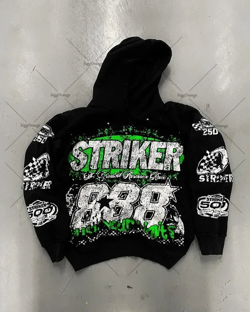 PINERS 2024 American style hoodie with letter print, pullover sweatshirt, Harajuku retro high street fashion in black.