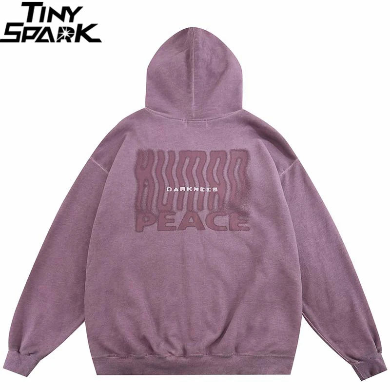 Piners men's 2025 hip hop hoodie with shadow graphic, washed black and purple hoodie, streetwear style, harajuku-inspired pullover