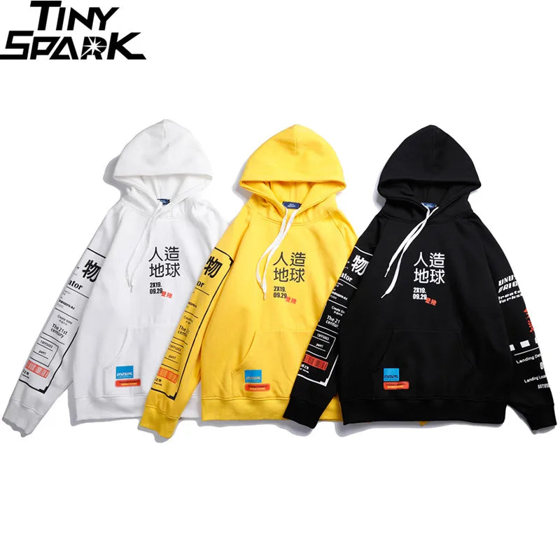 PINERS 2025 Harajuku hoodie sweatshirt with graffiti and Kanji design, cotton fleece streetwear pullover for autumn and winter.