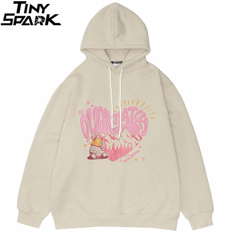 PINERS men's hoodie with heart letter print, hooded streetwear sweatshirt made of cotton fleece for autumn.