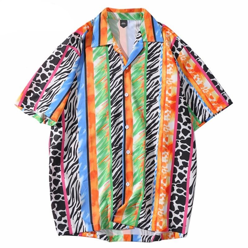 Men's 2020 hip hop streetwear Hawaiian shirt with animal print, short sleeves, summer beach style, vibrant tropical design